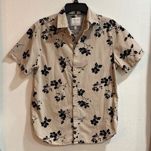 Denim & Flower Beige Shirt with Black Floral Design